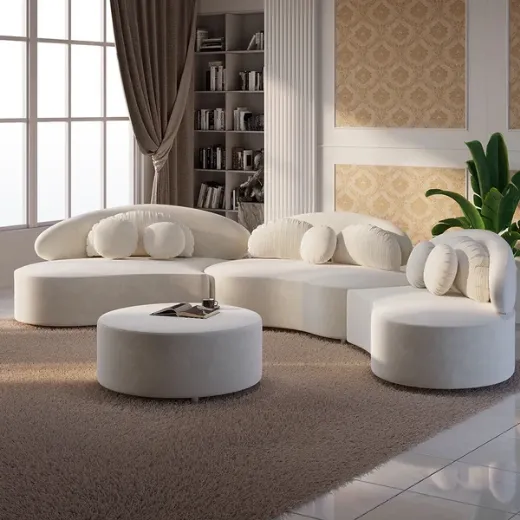Picture of Elegant Curved Velvet Sectional Sofa: 370cm Length, Modular Design, Plush Cushions, Stainless Steel & Engineered Wood Frame, Blending Organic & Minimalist Styles