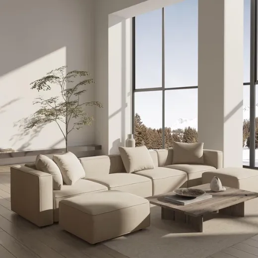 Picture of Spacious U-shape Sectional Sofa: 330cm Wide, Linen Upholstery, Clean Lines, Neutral Tones, Blending Japanese & Scandinavian Minimalism for Large Living Spaces