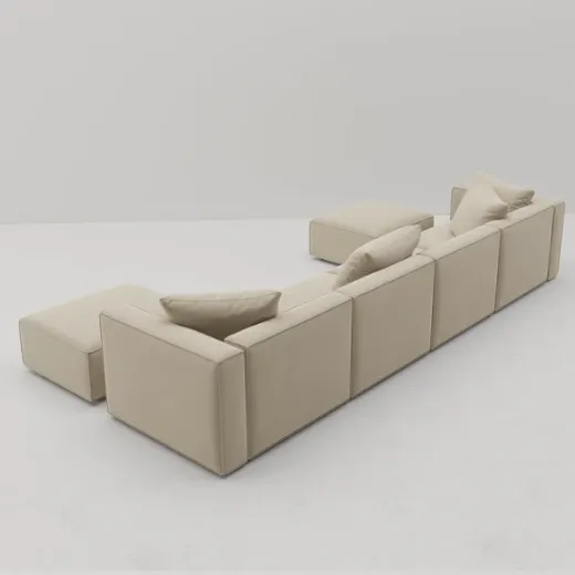 Picture of Spacious U-shape Sectional Sofa: 330cm Wide, Linen Upholstery, Clean Lines, Neutral Tones, Blending Japanese & Scandinavian Minimalism for Large Living Spaces