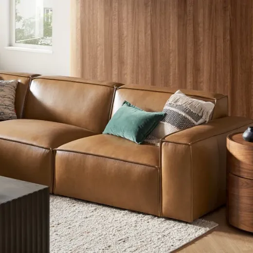 Picture of Luxury Brown Leather Sofa: 341cm Wide, Top Grain Caramel Leather, Sleek Minimalist Lines, Classic Design with Modern Comfort for Spacious Living