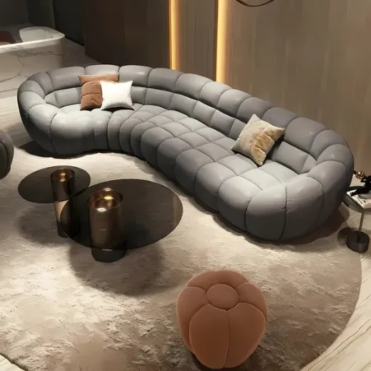 Picture of Bubble Tufted Curved Sofa: 277cm Length, Upholstered, Modern Design, Marandi Wood Frame, HR Foam Filling, Perfect for Upscale Interiors