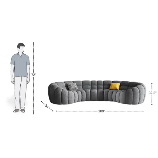 Picture of Bubble Tufted Curved Sofa: 277cm Length, Upholstered, Modern Design, Marandi Wood Frame, HR Foam Filling, Perfect for Upscale Interiors