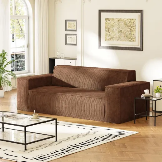 Picture of 3-Seater Sofa-in-a-Box: Memory Foam Cushions, Deep Seat, Corduroy Fabric, Easy Assembly & Transport for Compact Living Spaces, Brown