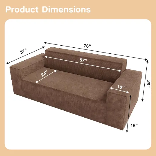 Picture of 3-Seater Sofa-in-a-Box: Memory Foam Cushions, Deep Seat, Corduroy Fabric, Easy Assembly & Transport for Compact Living Spaces, Brown