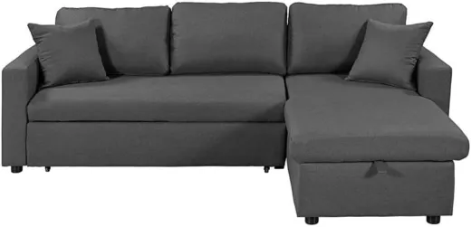 Picture of Modern Grey Cum Bed Sofa: Space-Saving, Multi-Functional Seating with High-Density Foam & Grid Green Fabric for Living Room, Bedroom & Office