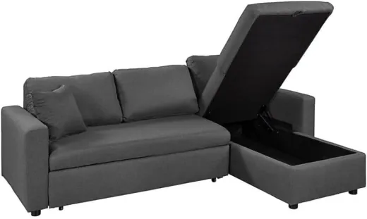 Picture of Modern Grey Cum Bed Sofa: Space-Saving, Multi-Functional Seating with High-Density Foam & Grid Green Fabric for Living Room, Bedroom & Office