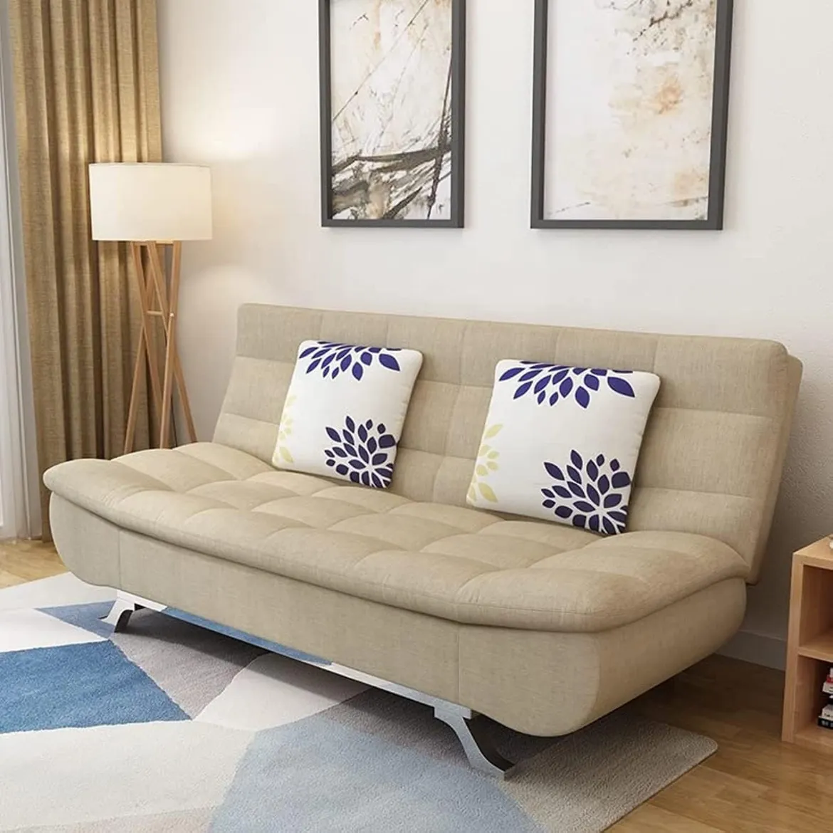 Picture of Fabric Multifunction Folding Foam Sofa Bed Set: Modern Beige, Space-Saving, Convertible Design with Engineered Wood Frame for Living Room Seating & Sleeping