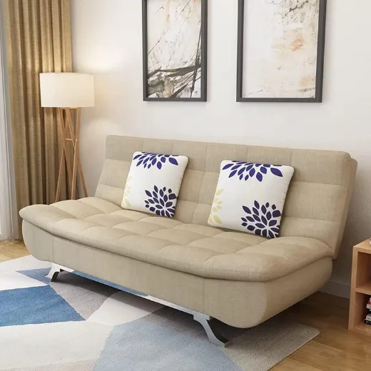 Picture of Fabric Multifunction Folding Foam Sofa Bed Set: Modern Beige, Space-Saving, Convertible Design with Engineered Wood Frame for Living Room Seating & Sleeping