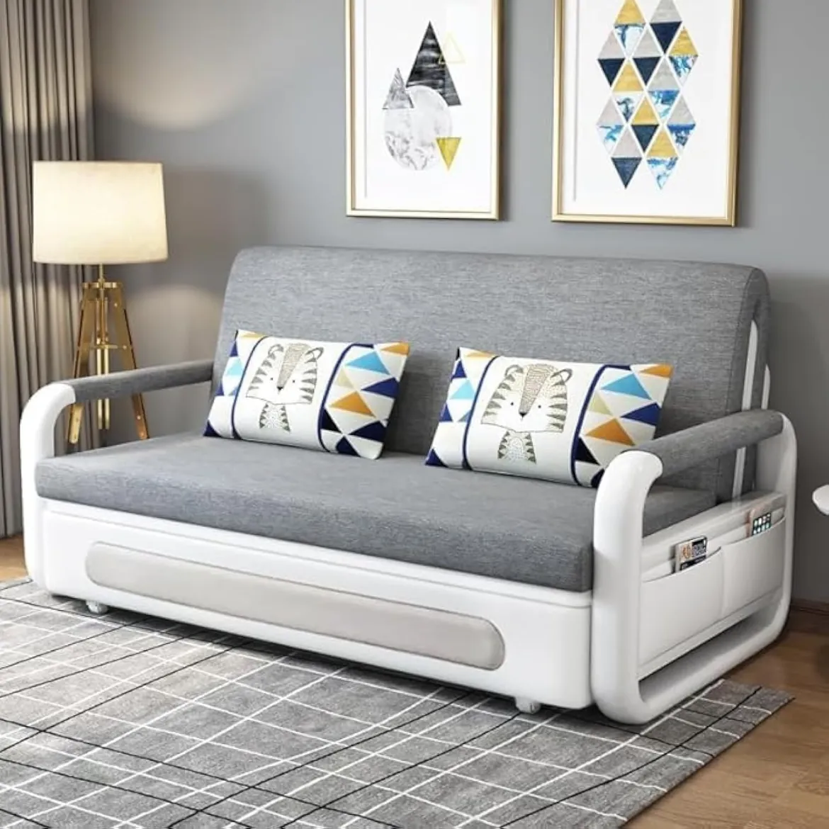 Picture of Organized Home Pull-Out Foldable Sofa Bed: Modern Grey, Double-Seat with Integrated Storage, Multi-Functional for Living Room & Bedroom (158cm Width)