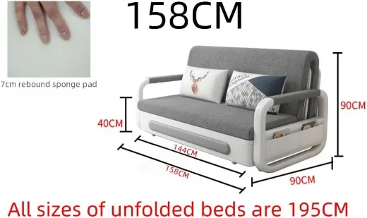 Picture of Organized Home Pull-Out Foldable Sofa Bed: Modern Grey, Double-Seat with Integrated Storage, Multi-Functional for Living Room & Bedroom (158cm Width)