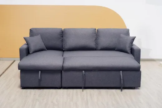 Picture of L-Shaped Sofa Cum Bed: Modern Grey, Three-Seater with Convertible Chaise, Integrated Storage & Cushions for Living Room Furniture