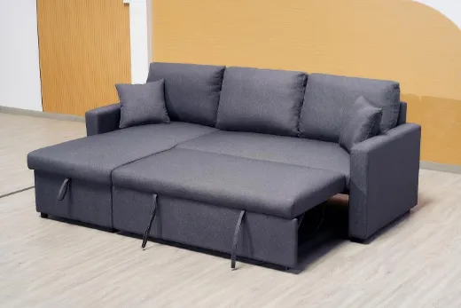 Picture of L-Shaped Sofa Cum Bed: Modern Grey, Three-Seater with Convertible Chaise, Integrated Storage & Cushions for Living Room Furniture