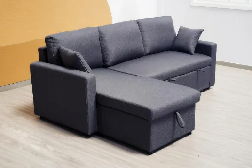 Picture of L-Shaped Sofa Cum Bed: Modern Grey, Three-Seater with Convertible Chaise, Integrated Storage & Cushions for Living Room Furniture