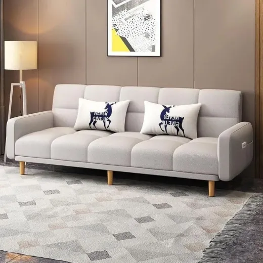 Picture of Poppins HOME Sofa Bed: 183cm, Convertible Recliner Lounge with Adjustable Backrest, Linen Fabric, Space-Saving Design, Beige