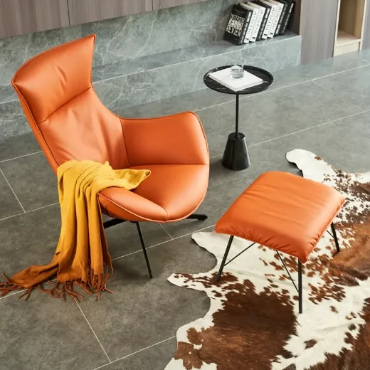 Picture of Modern Swivel Leather Lounge Chair: 88cm High, Genuine or Faux Leather Upholstery, Armless, Nordic-Inspired Design for Living Room & Bedroom Relaxation - A&ORE10