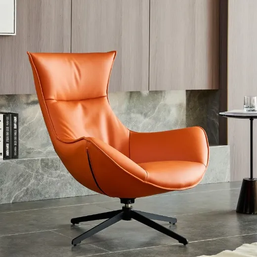 Picture of Modern Swivel Leather Lounge Chair: 88cm High, Genuine or Faux Leather Upholstery, Armless, Nordic-Inspired Design for Living Room & Bedroom Relaxation - A&ORE10