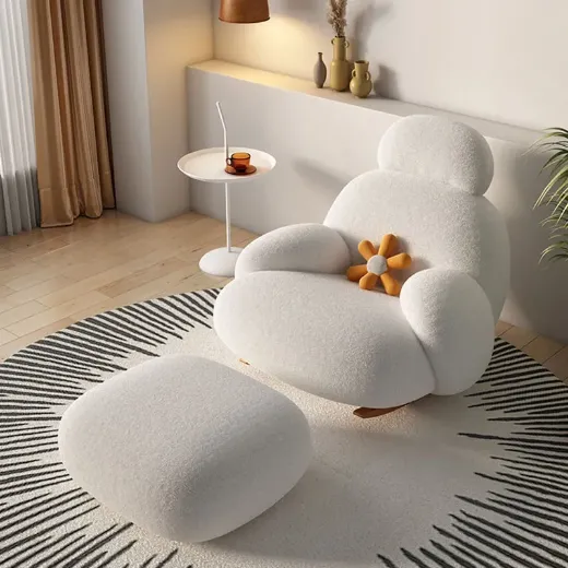 Picture of Fluffy White Modern Lounge Chair: 90cm High, Ergonomic Recline Design, Northern European Style, Plush Upholstery for Living Room Comfort - A&ORE11