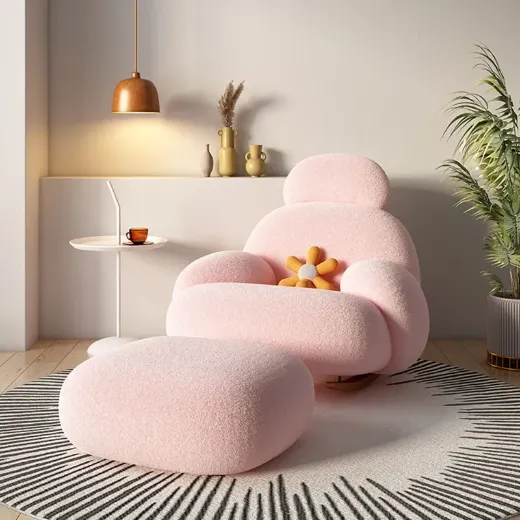 Picture of Fluffy White Modern Lounge Chair: 90cm High, Ergonomic Recline Design, Northern European Style, Plush Upholstery for Living Room Comfort - A&ORE11