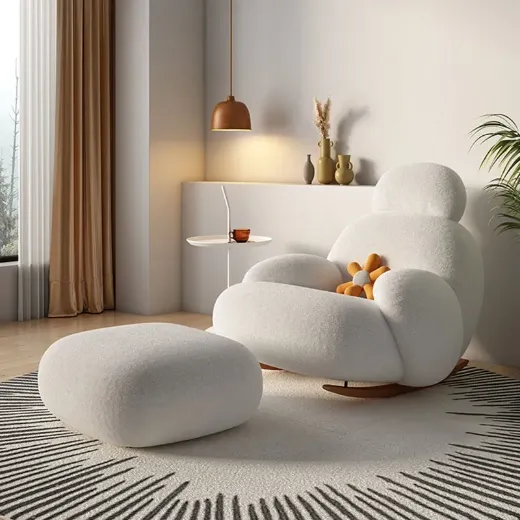 Picture of Fluffy White Modern Lounge Chair: 90cm High, Ergonomic Recline Design, Northern European Style, Plush Upholstery for Living Room Comfort - A&ORE11