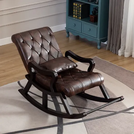 Picture of Solid Wood Reclining Rocking Chair: Durable Leisure Seating, Adult-Friendly, Designed for Balcony & Living Room Home Relaxation - A&ORE12