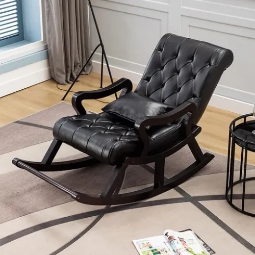 Picture of Solid Wood Reclining Rocking Chair: Durable Leisure Seating, Adult-Friendly, Designed for Balcony & Living Room Home Relaxation - A&ORE12