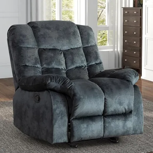 Picture of Manual Overstuffed Recliner: Brown Breathable Fabric, Thick Padded Cushions, Solid Wood Frame, Heavy-Duty Steel Mechanism for Living Room Comfort - A&ORE03