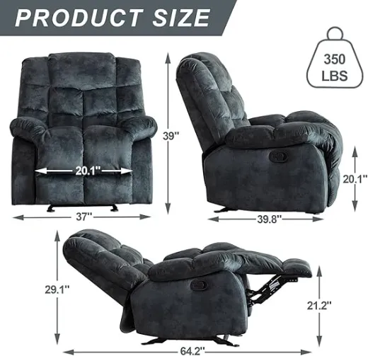 Picture of Manual Overstuffed Recliner: Brown Breathable Fabric, Thick Padded Cushions, Solid Wood Frame, Heavy-Duty Steel Mechanism for Living Room Comfort - A&ORE03