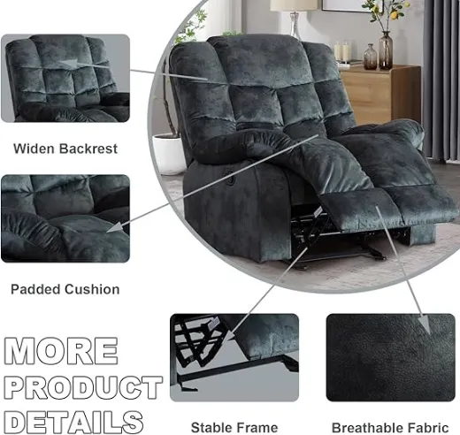 Picture of Manual Overstuffed Recliner: Brown Breathable Fabric, Thick Padded Cushions, Solid Wood Frame, Heavy-Duty Steel Mechanism for Living Room Comfort - A&ORE03