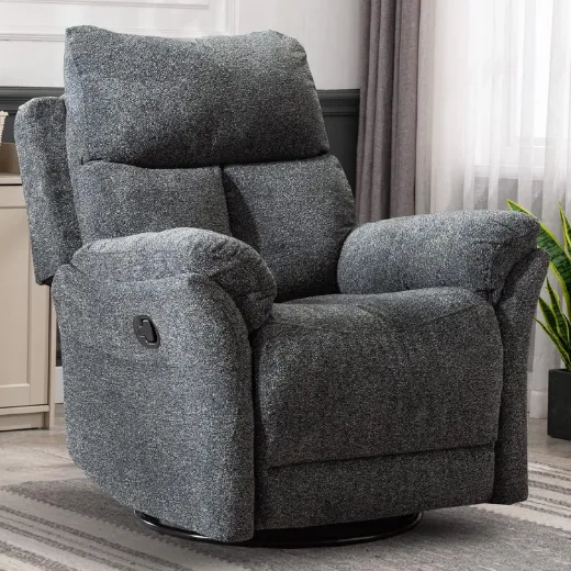 Picture of Manual Swivel Glider Recliner: Overstuffed Fabric Rocking Chair with 90°-150° Recline, Padded Comfort for Nursery, Living Room & Study, Grey - A&ORE14