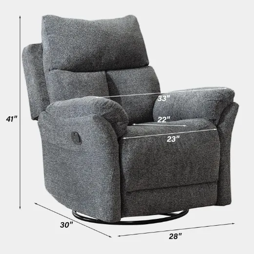 Picture of Manual Swivel Glider Recliner: Overstuffed Fabric Rocking Chair with 90°-150° Recline, Padded Comfort for Nursery, Living Room & Study, Grey - A&ORE14