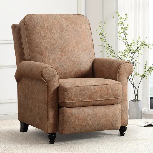 Picture of Push Back Recliner Chair: Overstuffed Wingback Design, Retro Brown Textured Fabric, FSC-Certified Wood Frame, Ergonomic & Adjustable for Living Room & Office Comfort  -A&ORE15