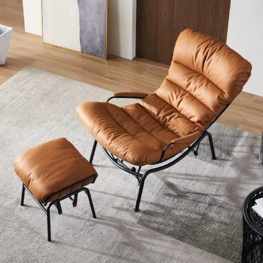 Picture of Mid-Century Modern Glider Rocking Chair with Ottoman: Brown Suede Leather, Metal Frame, Silent Gliding Motion, Wide Ergonomic Seating for Living Room & Bedroom Comfort - A&ORE16