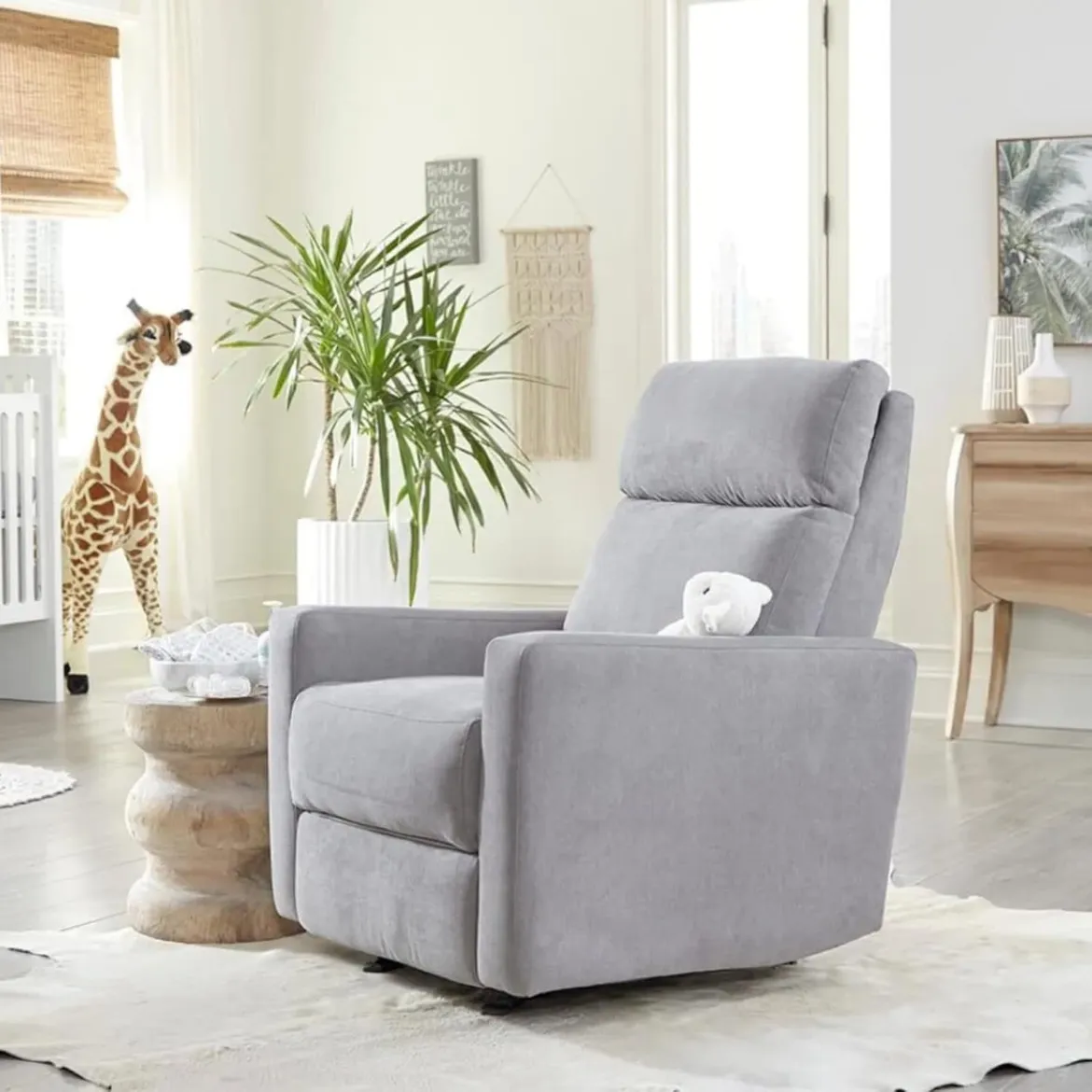 Picture of Premium Power Recliner Glider Chair: Adjustable Head Support, Built-in USB Charger, Non-Toxic, Spill-Proof Fabric, Ergonomic Design for Nursery & Family Comfort (Gray) - A&ORE17