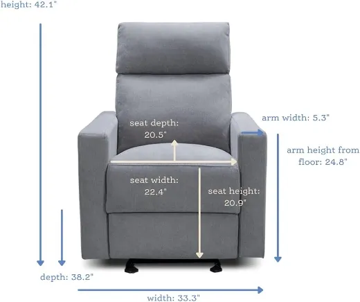 Picture of Premium Power Recliner Glider Chair: Adjustable Head Support, Built-in USB Charger, Non-Toxic, Spill-Proof Fabric, Ergonomic Design for Nursery & Family Comfort (Gray) - A&ORE17
