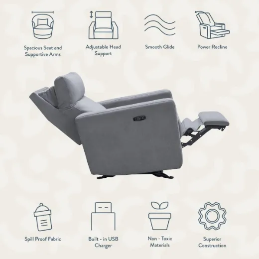 Picture of Premium Power Recliner Glider Chair: Adjustable Head Support, Built-in USB Charger, Non-Toxic, Spill-Proof Fabric, Ergonomic Design for Nursery & Family Comfort (Gray) - A&ORE17