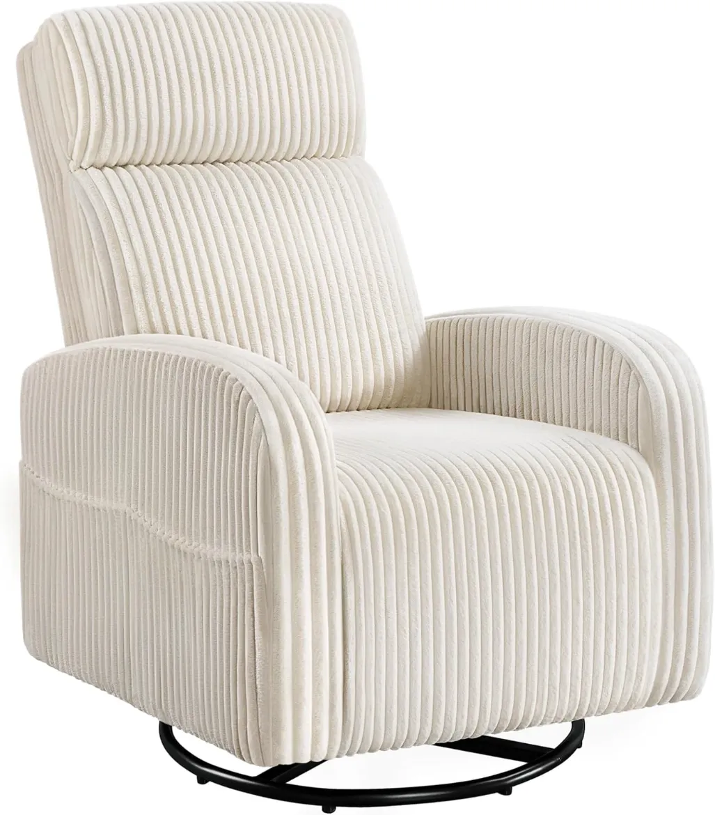 Picture of Modern Beige Corduroy Swivel Rocking Nursery Chair: High Back, Side Pockets, Engineered Wood Frame, 360-Degree Swivel for Living Room & Bedroom Comfort - A&ORE17