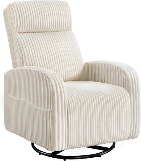 Picture of Modern Beige Corduroy Swivel Rocking Nursery Chair: High Back, Side Pockets, Engineered Wood Frame, 360-Degree Swivel for Living Room & Bedroom Comfort - A&ORE17