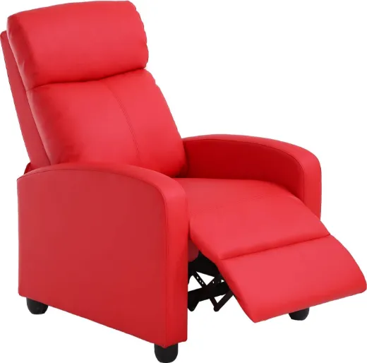Picture of Modern Push-Back Recliner Chair: Red PU Leather Upholstery, Padded Wingback Design, Dual Foot Extension for Living Room, Home Theater & Commercial Use - A&ORE19