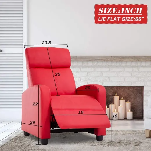 Picture of Modern Push-Back Recliner Chair: Red PU Leather Upholstery, Padded Wingback Design, Dual Foot Extension for Living Room, Home Theater & Commercial Use - A&ORE19