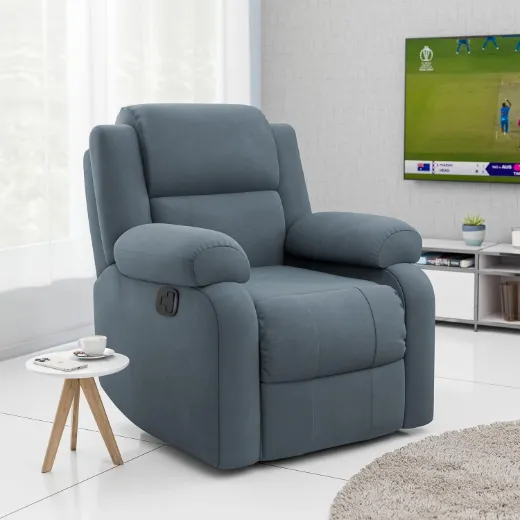 Picture of Single Seater Recliner Sofa: Soothing Grey Suede Fabric, 3-Position Manual Recline, 6-Layer Padded Comfort, Engineered Wood Frame, 3-Year Warranty, Home Installation Provided - A&ORE20