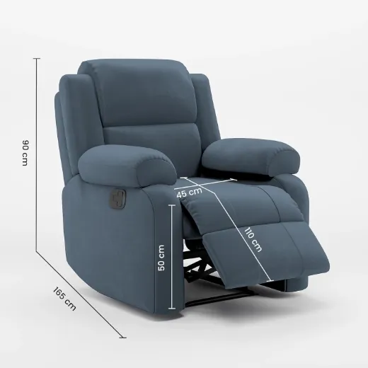 Picture of Single Seater Recliner Sofa: Soothing Grey Suede Fabric, 3-Position Manual Recline, 6-Layer Padded Comfort, Engineered Wood Frame, 3-Year Warranty, Home Installation Provided - A&ORE20