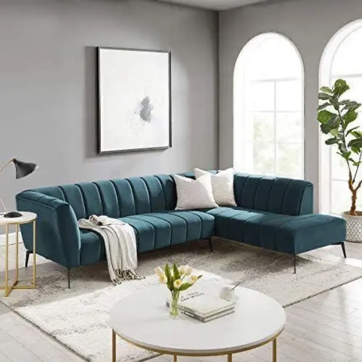 Picture of Green L-Shape Sofa Set: Wooden Frame, Modern Style - A&OLS26