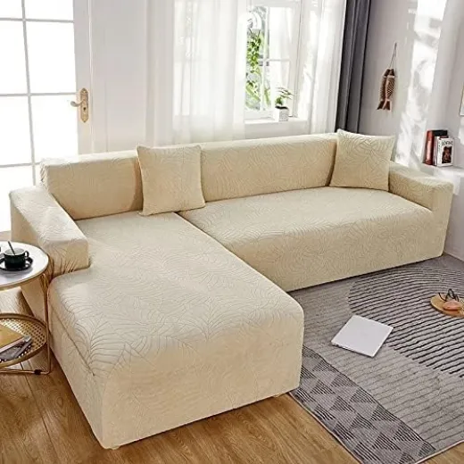 Picture of Beige Universal Sofa Cover: Stretch Fit, Jacquard Fabric, Non-Slip Protector - A&OLS30