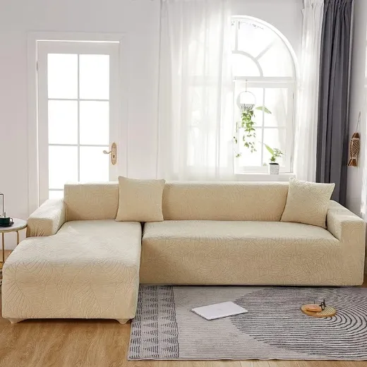 Picture of Beige Universal Sofa Cover: Stretch Fit, Jacquard Fabric, Non-Slip Protector - A&OLS30