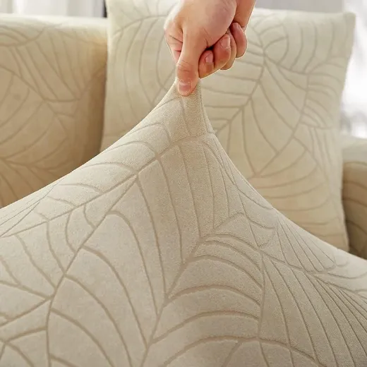 Picture of Beige Universal Sofa Cover: Stretch Fit, Jacquard Fabric, Non-Slip Protector - A&OLS30