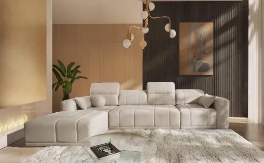 Picture of Corner Sofa: Beige Chenille, Sleep Function, Storage - A&OLS32