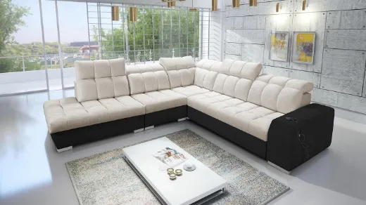 Picture of Corner Sofa: Terra Fabric & Faux Leather, Sleep Function, USB - A&OLS33
