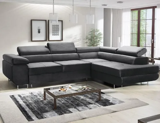 Picture of Corner Sofa: Graphite Velour, Sleep Function & Storage - A&OLS35