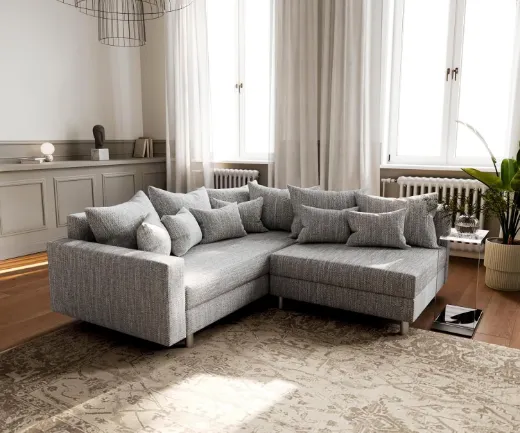 Picture of L-Shape Sectional Sofa: Light Gray Structured Fabric, Reversible Armrest, Bonell Spring - A&OLS36