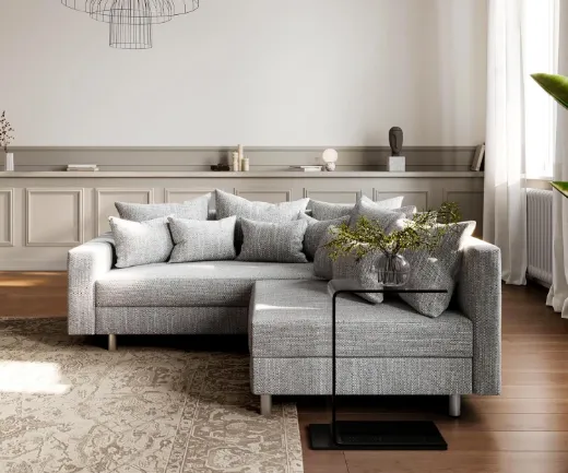 Picture of L-Shape Sectional Sofa: Light Gray Structured Fabric, Reversible Armrest, Bonell Spring - A&OLS36